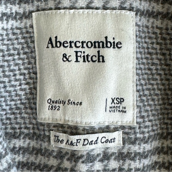 Abercrombie & Fitch Wool Blend The Dad Coat Houndstooth Gray Plaid Size XSP - Picture 4 of 16